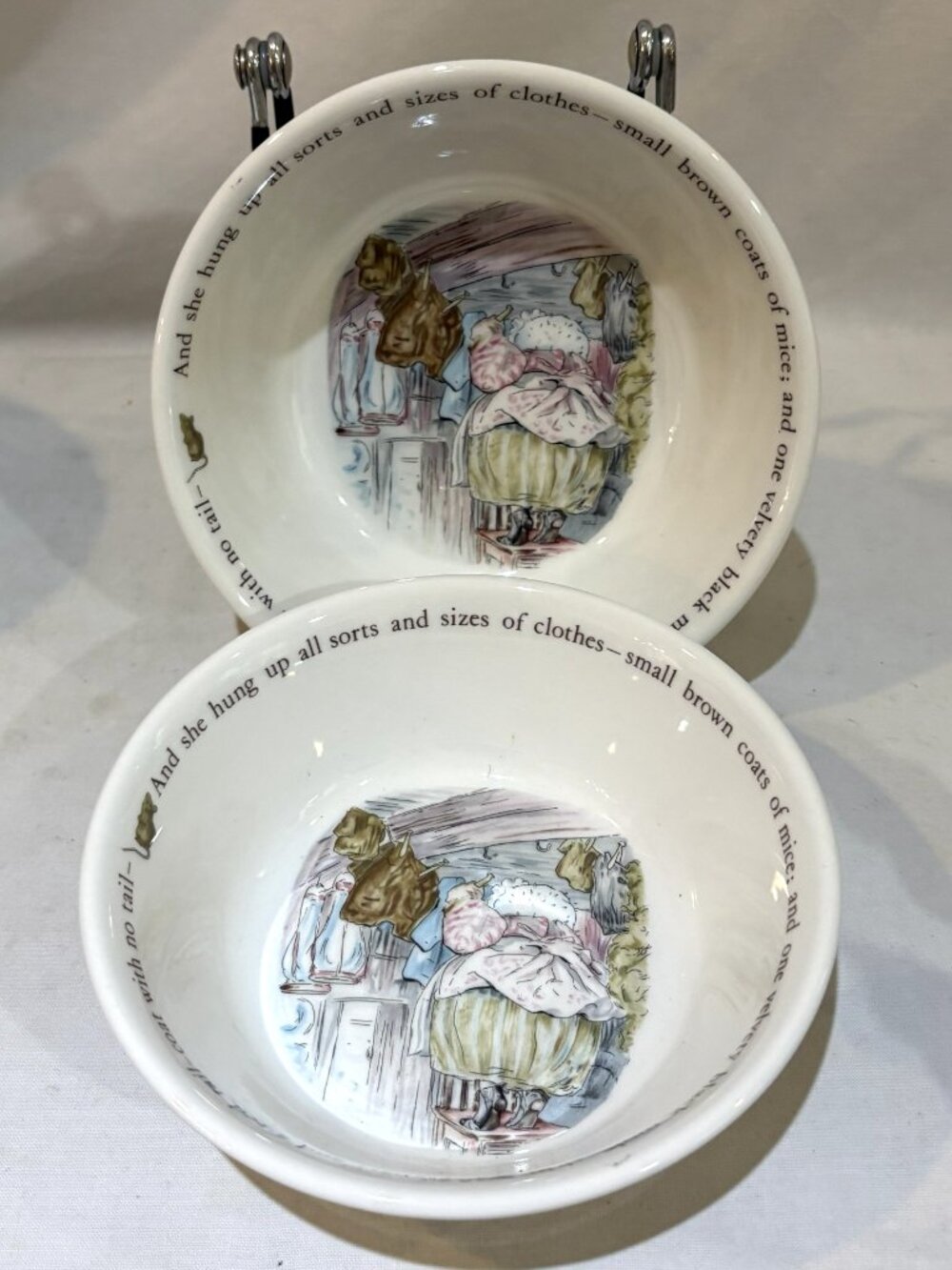 Pair Wedgwood Beatrix Potter Mrs. Tiggy Winkle Child Bowls Etruria & Barlaston